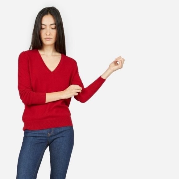 Everlane 100% Cashmere V-neck Sweater Red - Picture 1 of 9
